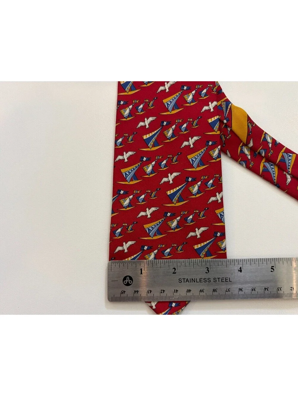 Salvatore Ferragamo Red Sailboat 100% Silk Tie 60
